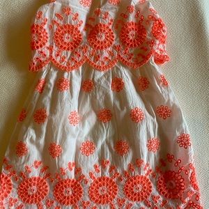 Crew kids dress in white cotton and neon orange